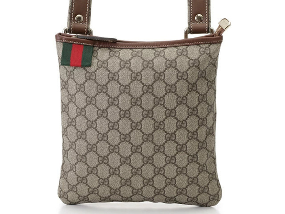 Gucci GG Supreme coated canvas messenger bag brown leather Web